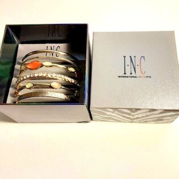 INC International Concepts 6 Assorted Gold Plate Bangle Bracelets NEW In Box - Picture 2 of 3